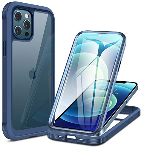 miracase 360 Grad Hülle Kompatibel mit iPhone 12/12 Pro (6.1 Zoll), Ganzkörper Schutzhülle mit eingebauter Glas Displayschutzfolie, Stoßfeste Fullbody Handyhülle, Blau