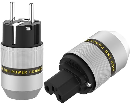 P082ER HiFi Schuko Stecker, 1 Paar, Rhodiniert, AC 16A 250V | EU Netzstecker, 2 Polig IEC Netzanschluss, High-End Aluminium, Kaltgerätestecker, Für DIY Audiophiles Netzkabel