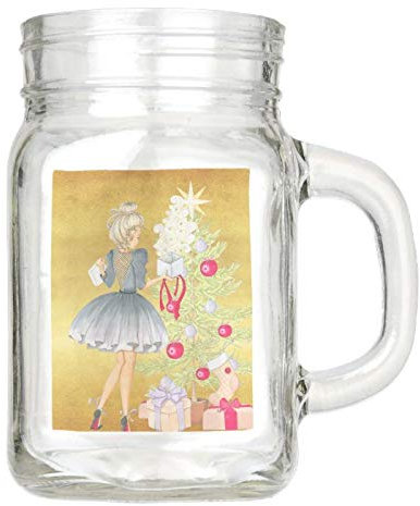 Mason Jar Mugs with Handles, Magic of Christmas - Blonde Decorating A Tree Mason Jar Fashion Drinking Glasses Mason Jar Tumbler Reusable Glassware for Home Anniversary 16 Oz