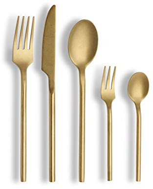 ECHTWERK EW-BS-2025C Tafelbesteck Bari, Stonewashed champagne, 20-teilig (inkl. Kuchengabel), Essbesteck für bis zu 4 Personen, Hochwertiger Chromnickelstahl, Edelstahl