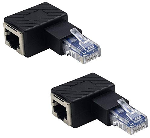 Duttek 90 Grad Ethernet Adapter, Links gewinkelt, RJ45 Stecker auf Buchse, Adapter, geschirmt, Netzwerk Patch Anschluss, kompatibel mit Switch, Modem, Router, PC, Netzwerkdrucker, PS3, etc., 2 Stück
