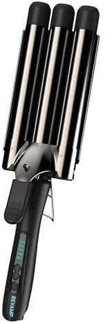 REVAMP Deep Beach Ceramic Waver - Triple 3 Barrel Hair Waver, Professional Wave Curling Iron Infused with Progloss Shine Oils, Fast Heat Mermaid Beach Waves Hair Curler for Short, Medium, Long Lengths
