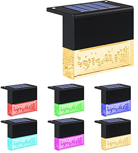 VOMI 6 Pack Solarzaun Pfostenleuchten RGB Bunte Solarlampen Waterproof IP55 Wandleuchte Intelligenter Licht Sensor Außenwandleuchte 7 Farben oder Warmweiß Erleuchtung für Garten Dekorative Gartenweg