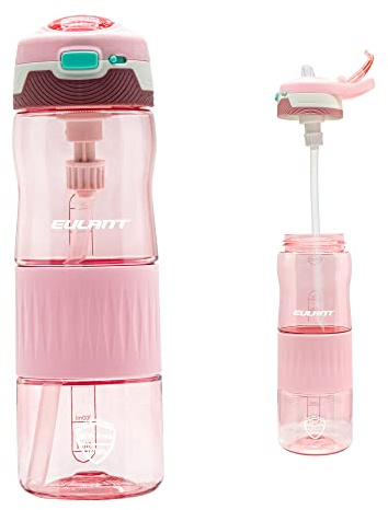 EULANT Tritan Gourde Sport avec Paille 600ML,Qualité Supérieure Bouteille D'eau pour Adulte Etudiants Enfant,pour vélo Camping Randonnée Pilates Scolaires Bureau,Sans BPA,Rose