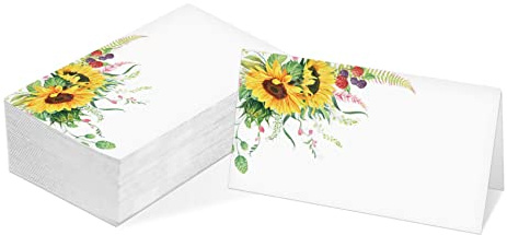 Tischkarte, Sonnenblumen-Themen-Zelt-Stil, 25 Stück, halbgefaltete Empfangsplatzkarte, perfekt für Sonnenblumenparty, Hochzeit, Braut- und Babyparty, Geburtstag, Bankett und besondere Anlässe, A21