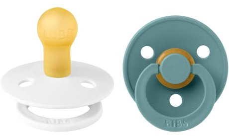 BIBS Colour Schnuller 2er-Pack, BPA-frei, Kirschform Nippel. Naturkautschuk / Latex, Hergestellt in Dänemark. 0-6 Monate (2er Pack), White / Island Sea