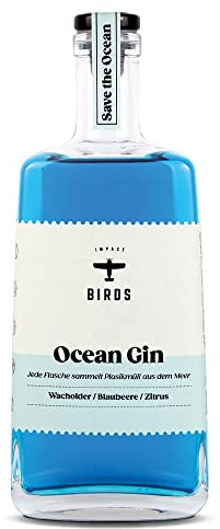 BIRDS Ocean Gin Blauer Gin Mit Blaubeere & Zitrusnoten Deutscher Handmade Gin Jede Flasche Sammelt Meeresplastik (1 x 0,5l)