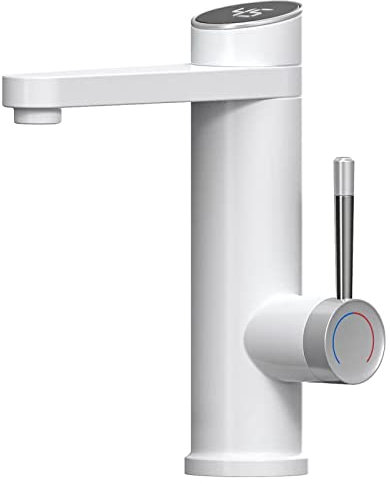 ESIP Wasserhahn mit Durchlauferhitzer,Armatur mit integriertem Durchlauferhitzer wasserhahn,3000W Temperaturanzeige elektrischer wasserhahnBad,Weiß Waschtischarmatur Küche 120° schwenkbar