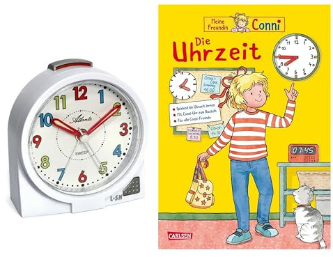 Atlanta Kinderwecker ohne Ticken + Buch Conni Die Uhrzeit - 2127/0 BU (Weiß Conni)