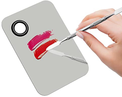 Tavolozza Per Il Trucco con Spatola, Palette per Miscelazione del Trucco, in Acciaio INOX, Trucco Professionale Tavolozza Make Up per Mescolare Fondotinta Nail Art, Argento