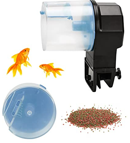 Podazz Distributeur automatique de nourriture pour poissons 100/210 ml, minuteur automatique avec deux boîtes d'alimentation pour vacances, week-end (bleu)