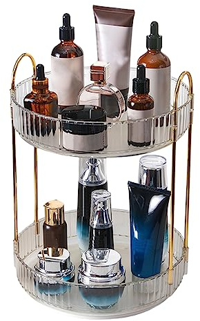 Make Up Kosmetik Organizer, 360° Drehbar Kosmetik-Aufbewahrung, Schmink Organizers für Dresser Schminktisch Skincare, Präsentationsständer für Kommode, Schlafzimmer, Badezimmer(Transparent 2 schicht)