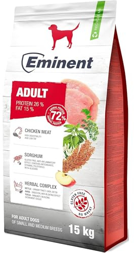 Eminent Adult High Premium – Glutenfreies Hundefutter für ausgewachsene Hunde Kleiner & mittlerer Rassen | Mit MOS & FOS 15kg (1er Pack)