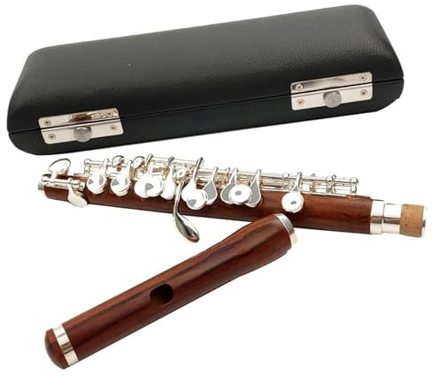 Querflöte Instrument Piccolo-C-Tastenflöte Aus Rotem Holz, Versilberte Tasten, Halbgroße Flöte Mit Aufbewahrungskoffer