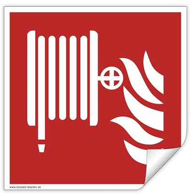 Schild Löschschlauch F002 - ASR A1.3 - DIN EN ISO 7010 - Brandschutzzeichen für Innen und Aussen - PVC selbstklebend (50, 200x200mm)
