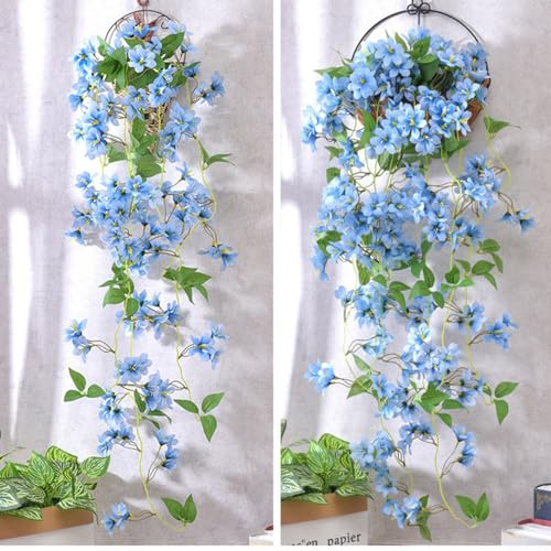 Zoegneer Simulated Winter Jasmine Living Room Wall Hanging Silk Flowers Vine Plant Decoration Fake Flower Decoration(winter jasmine Blue)