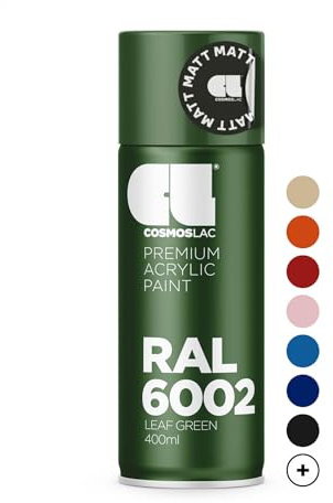 COSMOS LAC Acryllack Blatt grün, matt Sprühdose in vielen RAL Farbtönen - 400ml Spraydose perfekt für DIY, Upcycling und andere Lackierarbeiten geeignet (RAL 6002 - Laubgrün Matt)