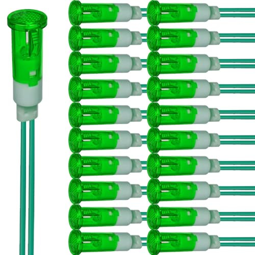 Gebildet 20pcs LED Indicator Light 10mm Energy Saving LED Indicator Light Voltage AC/DC 12-24V Current Square Mounting Hole Size 10mm (Green)