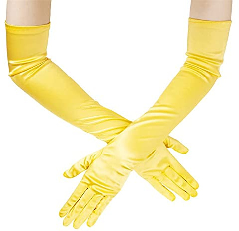 MONOJLY Lange Handschuhe für Damen, Hochzeitshandschuhe, Tanzhandschuhe, Bankett-Handschuhe, Abschlussball, gelb, 6 3/4