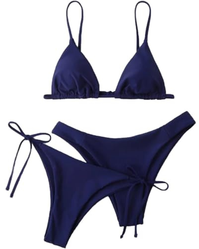Damen Bikini Set Sexy Bikini Dreiteiliger Badeanzug Einfarbig Bikini Badeanzug mit Dreieck Cup Spaghetti-Träger Push Up High-Cut Gepolsterte Bikini Badeanzug