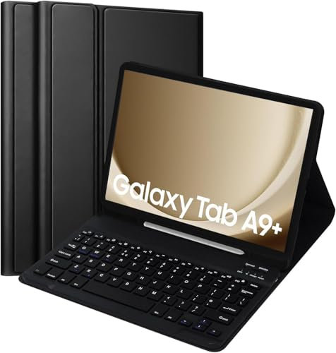Case with Keyboard For Samsung Galaxy Tab A9+ 11 inch 2023, UK Layout Keyboard For Samsung A9 Plus Tablet, Slim PU Cover with Wireless keyboard for Tablet samsung A9+ Plus (Black)