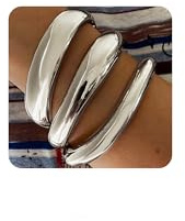 SONNYX 3Pcs Silver Cuff Bangle Bracelets For Women Trendy Hinged Cuff Open Wide Chunky Bracelet Irregular Minimalist Bangles Set Gift