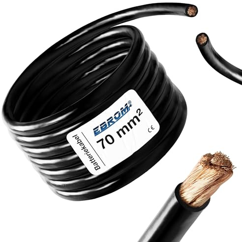 EBROM - 2 Meter Batteriekabel - Massekabel - SCHWARZ - 70 mm² - Vollkupfer | Batterie Kabel - MASSE Kabel - 2 m Länge - für PV, Boot, Solar, Industrie, LKW, KFZ, Caravan und weitere Anwendungsbereiche
