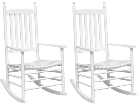 vidaXL Schaukelstühle 2 STK., Gartenstuhl mit Gebogenen Sitzen, Schaukelsessel Relaxstuhl für Innen Außen, Schwingstuhl Schwingsessel, Weiß Massivholz Tanne