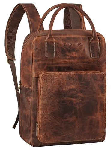 STILORD Seraphine XL Leder Rucksacktasche mit Laptop-Fach 15,6 Zoll Business Rucksack Damen Lederrucksack Groß Lehrertasche mit Trolley Schlaufe Aufsteckbar Vintage Echtleder Farbe:Prestige - braun