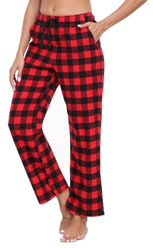 North Bund Damen 100% Baumwolle Pyjamahose Karierte Lang Schlafanzughose Weich Freizeithose Hose Nachtwäsche Schlafhose Hausanzug Mit Taschen Und Kordelzug