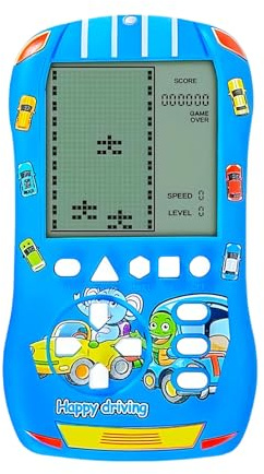 HLF Sportwagen-Optik Blockspielkonsole 23 Bausteinspiele 824 Modi Einstellbare Geschwindigkeit/Schwierigkeit 70er/80er/90er Retro-Handheld-Spiel Geschenke für Kinder/Geburtstage/Weihnachten (Blau)