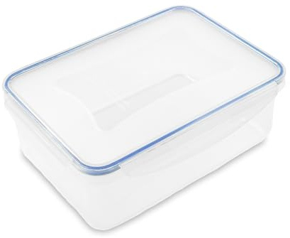 Addis Clip Tight Lunchbox Food Storage Container 2 Litre Rectangle Airtight Silicone Seal Containers Bpa Free Easy Locking Lid Clips, Clear Transparent