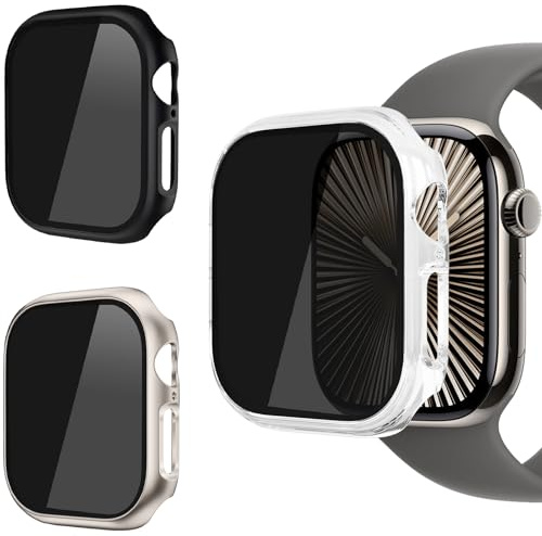 AOKUTDA 3 Pack Case Compatible with Apple Watch series 10 42MM,30°Anti Spy Privacy Tempered Glass Screen Protector with Ultra-Thin Full Coverage Bumper Cover for iWatch Accessories(3 Colors,42mm)