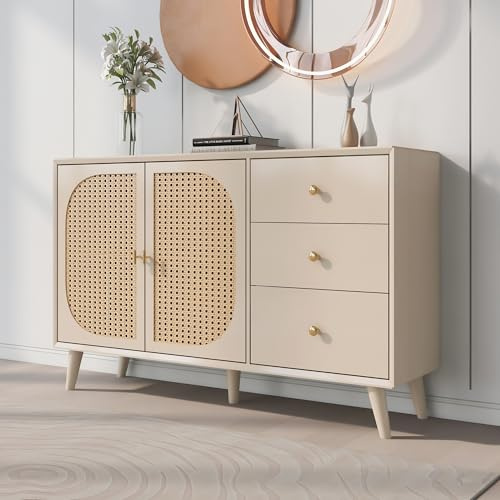 BXEYXE [Ändra bild matsal vardagsrum skänk byrå ståskåp förvaring sideboard TV-bord med dörrar och lådor skänk med stort förvaringsutrymme offwhite cream bredd 120 cm