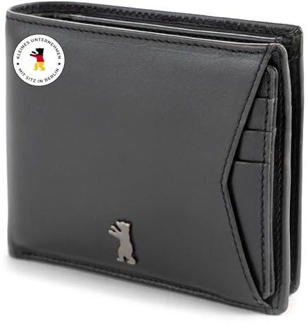 Berliner Bags Kiel Portafoglio Uomo in Vera Pelle con Protezione RFID, Portacarte Rimovibile, 8 Carte, 2 Scomparti Banconote, Portamonete, Scatola Regalo – Nero