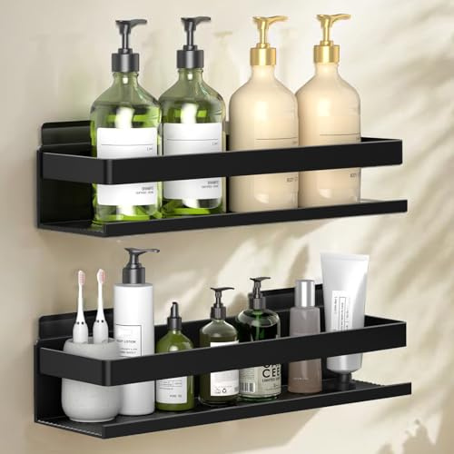YESENT aluminum shower rack 2-pack 30cm, stick-on bathroom rack, thickened and sturdy bathroom storage rack wall-mounted, no punching and no drilling installation methods(2 layers 30cm)