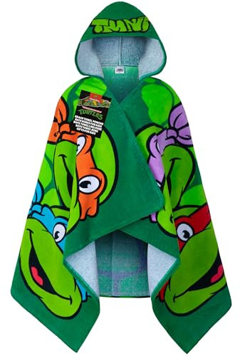 Get Trend Teenage Mutant Ninja Turtles Toallas de Baño Playa y Piscina con Capucha para Niños Bebe Toalla Poncho Toallas de Algodon (Tortugas Ninja Verde, 2-6 Años)