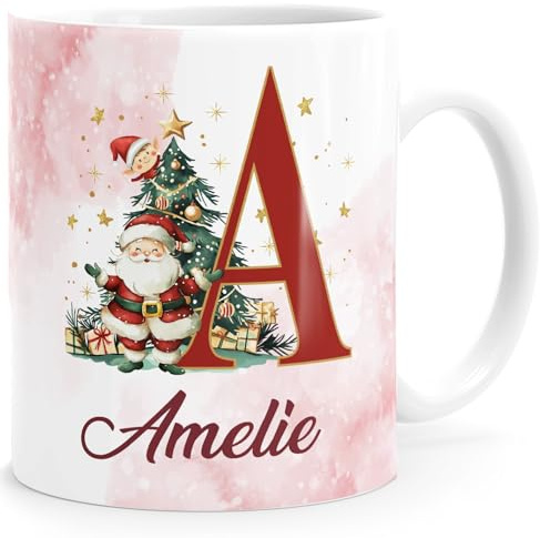 SpecialMe® Tasse Weihnachten Buchstabe Initiale Weihnachtsmann personalisiert Name persönliches Geschenk Weiss standard