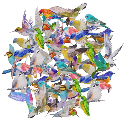 LLOUSSAK 40 Stück Vogel Aufkleber, Sticker Scrapbook Bird Wasserdichte Aufkleber Fensteraufkleber Bunte Transparent Vogel Sticker Dekorative Aufkleber für Handy Wand Möbel Scrapbook （Vogel）