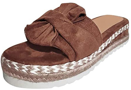 Sandaler dam med klack, eleganta vintagetofflor, sommar – pantoletter, kilklack, sandaletter, kilar, platå, sommarskor, bohemia, strandsandaler, öppen tå, tofflor, BRUN, 41 EU