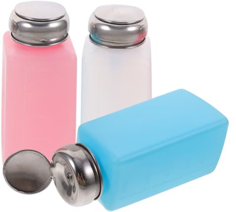 ARTSEWPLY 3pcs Push down Bottles Empty for Nail Polish Remover Squeeze Bottle for Alcohol and Solvents Reusable Press Liquid Random Color