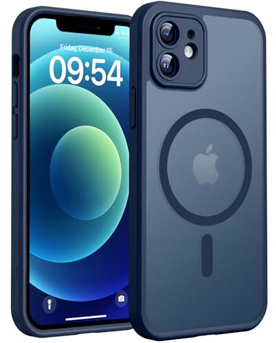 TOCOL Coque Magnétique pour iPhone 12 6,1 Pouces, Compatible avec MagSafe, Protection de l'objectif améliorée, Coque Mat Translucide Fine Antichoc, Bleu