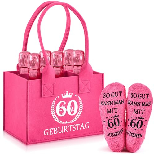 Jadive Prosecco Damen Handtasche Filztasche für 6 Flaschen, 60 Geburtstag | Geschenk für Weihnachten und Geburtstag, Filz Flaschenträger als Flaschentasche, Flaschenkorb für Einkauf