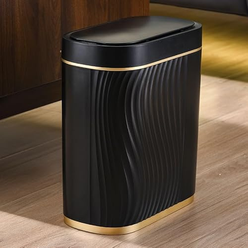 Cubo de basura con sensor y tecnología de sensor, sin contacto e impermeable, para oficina y baño, basura con tapa y función de cancelación de ruido, color negro