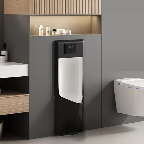 XDOPIRRS Urinoir à Chasse d’Eau Commercial, urinoir pour Adultes à détection Automatique, urinoir Anti-débordement pour Hommes, urinoir à Chasse d’Eau Commercial, Urinoir Mural(Black,Floor-Standing)