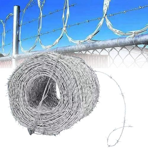 Alambre Galvanizado Alambre De Espino, Rollo De Alambre De Púas De Doble Hebra, Alambre Púas 4 Puntas para Jardín Residencial Cercas Artesanales,2.5mm,50m(164ft)