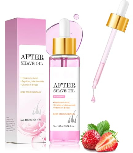 After Shave Oil Erdbeer Duft, Beruhigendes Rasieröl für Damen & Herren mit Hyaluronsäure, Peptiden & Niacinamid, Feuchtigkeitsspendend, Gegen Rasurpickel & eingewachsene Haare, Aftershave Pflege 100ml