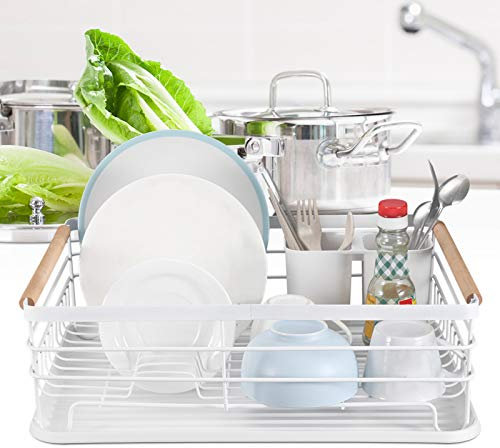 OVAQUIXI Large Capacity Dish Drying Rack with Anti- Coating, Stylish Design, Ample Storage Space for Dishes, Glassware, and Tableware (White)