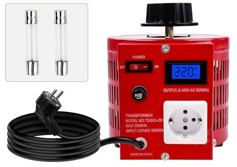 Jadeshay Transformador de Voltaje Variable, 2000VA Transformador Variable Entrada de 220 VCA, Salida de 0 a 300V, Regulador de Voltaje de CA con 2 Fusibles y Pantalla LCD Digital