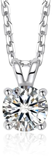MomentWish Moissanite Kette Silber 925 Damen Diamant Halskette Gold Solitär | 0,3/0,5/1/2 Karat Moissanite Anhänger Weißgold/Rosegold/Gold Vergoldet Schmuck Valentinstag Weihnachten Geschenk für Frauen